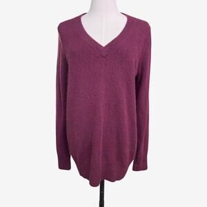 Aqua Cashmere 100 Percent Cashmere V Neck Sweater Purple Berry Women’s Size L